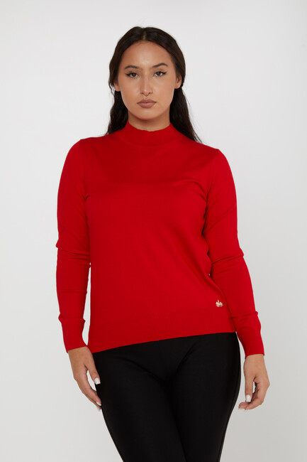 Women's Knitwear Basic Stand Collar Red - 16663 | KAZEE - Thumbnail