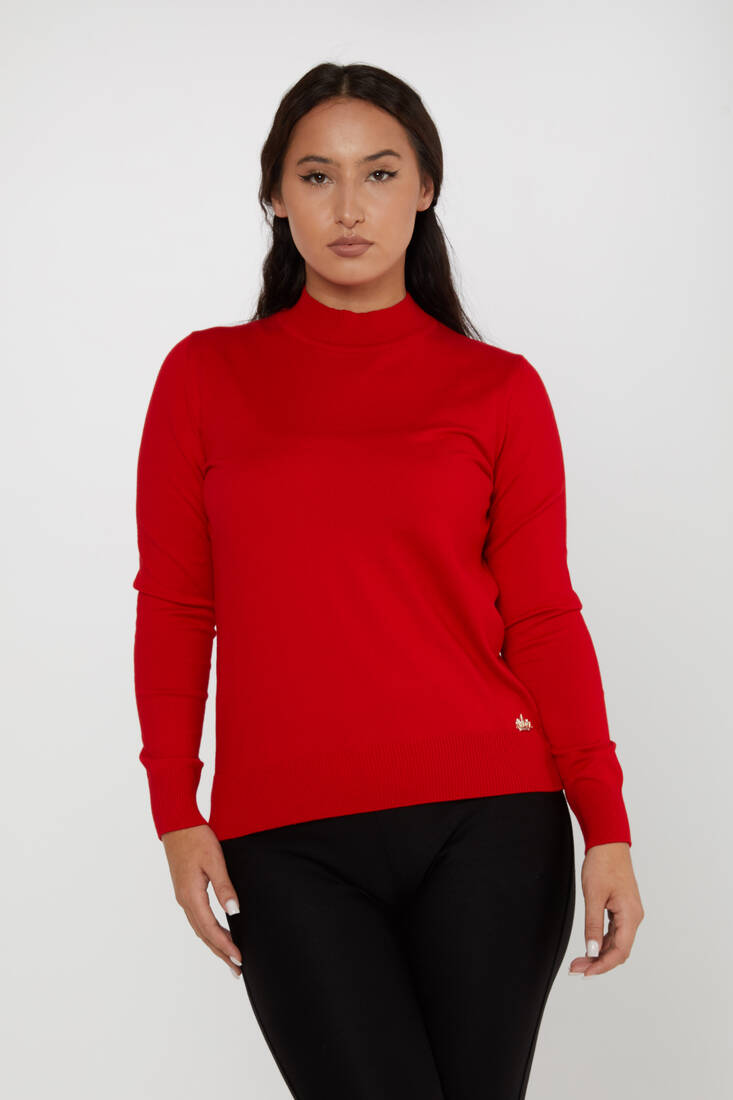 Women's Knitwear Basic Stand Collar Red - 16663 | KAZEE