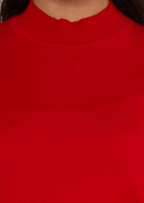 Women's Knitwear Basic Stand Collar Red - 16663 | KAZEE - Thumbnail