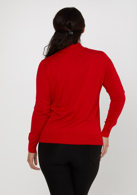 Women's Knitwear Basic Stand Collar Red - 16663 | KAZEE - Thumbnail