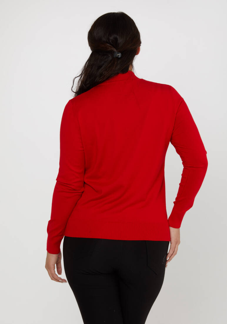 Women's Knitwear Basic Stand Collar Red - 16663 | KAZEE