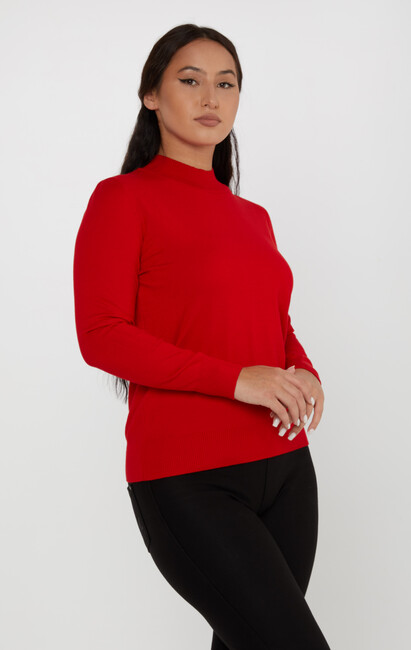 Women's Knitwear Basic Stand Collar Red - 16663 | KAZEE - Thumbnail