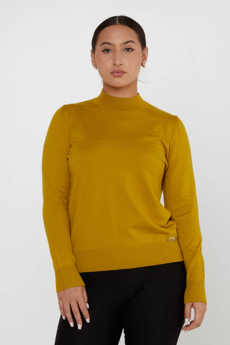 Women's Knitwear Basic Stand Collar Saffron - 16663 | KAZEE