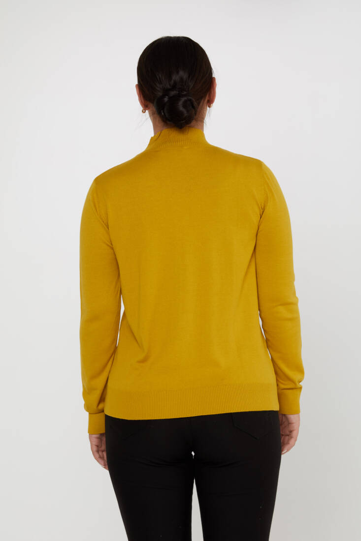 Women's Knitwear Basic Stand Collar Saffron - 16663 | KAZEE