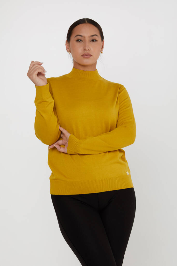 Women's Knitwear Basic Stand Collar Saffron - 16663 | KAZEE