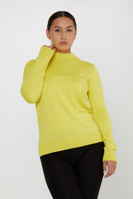 Women's Knitwear Basic Stand Collar Yellow - 16663 | KAZEE - Thumbnail