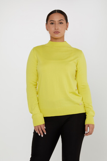 Women's Knitwear Basic Stand Collar Yellow - 16663 | KAZEE - Thumbnail