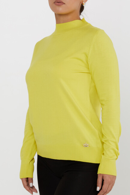 Women's Knitwear Basic Stand Collar Yellow - 16663 | KAZEE - Thumbnail