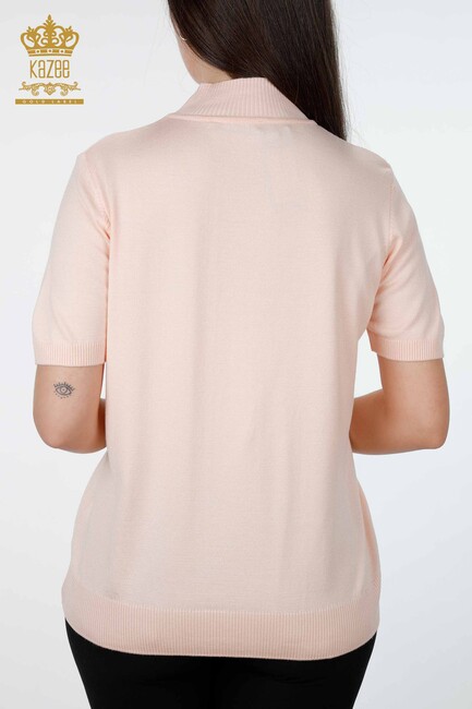 Women's Knitwear Basic Standing Collar Short Sleeve Viscose Powder - 16168 | KAZEE - Thumbnail