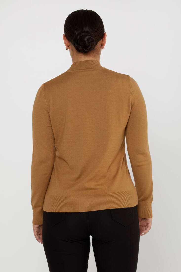 Women's Knitwear Basic Stand Collar Tan - 16663 | KAZEE