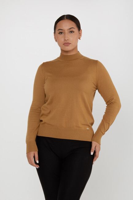 Women's Knitwear Basic Stand Collar Tan - 16663 | KAZEE - Thumbnail