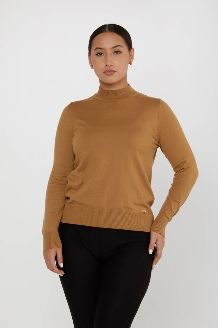 Women's Knitwear Basic Stand Collar Tan - 16663 | KAZEE