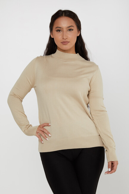 Women's Knitwear Basic Stand Collar Stone - 16663 | KAZEE - Thumbnail