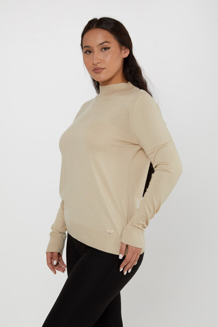 Women's Knitwear Basic Stand Collar Stone - 16663 | KAZEE - Thumbnail