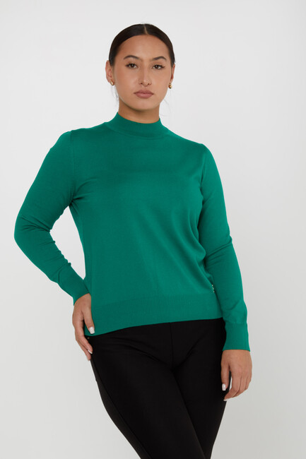 Women's Knitwear Basic Stand Collar Emerald - 16663 | KAZEE - Thumbnail