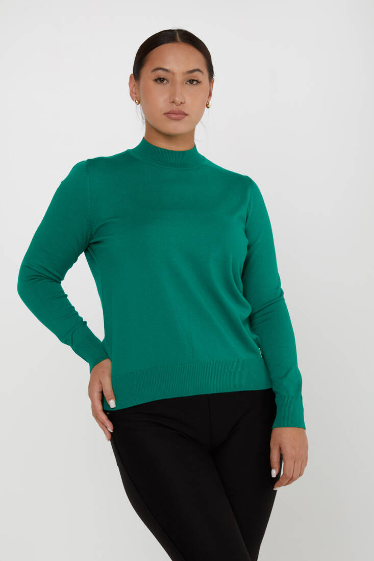 Women's Knitwear Basic Stand Collar Emerald - 16663 | KAZEE