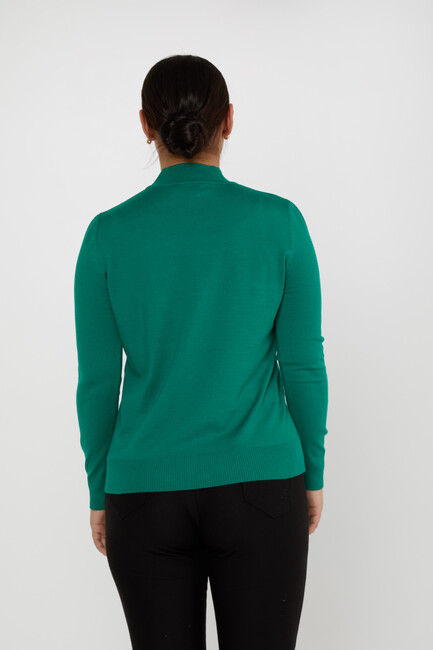 Women's Knitwear Basic Stand Collar Emerald - 16663 | KAZEE - Thumbnail