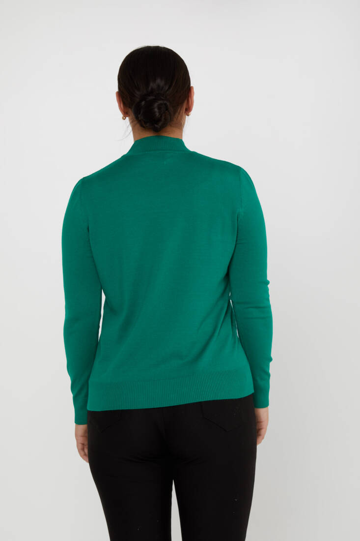 Women's Knitwear Basic Stand Collar Emerald - 16663 | KAZEE