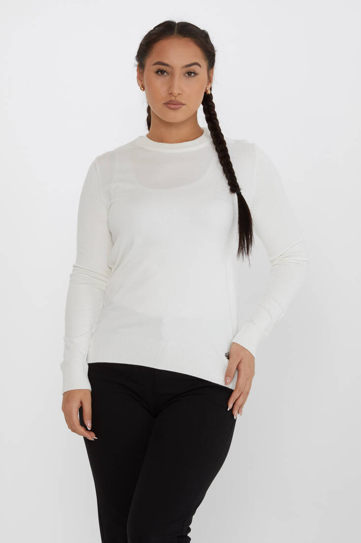 Women's Knitwear Basic Long Sleeve Ecru - 31574 | KAZEE