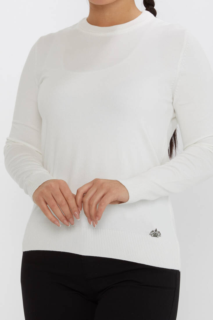 Women's Knitwear Basic Long Sleeve Ecru - 31574 | KAZEE