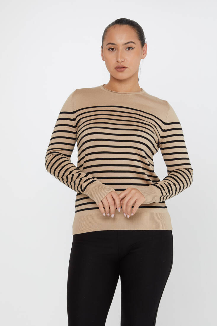 Women's Knitwear Basic Striped Beige - 30898 | KAZEE