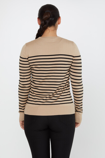 Women's Knitwear Basic Striped Beige - 30898 | KAZEE - Thumbnail