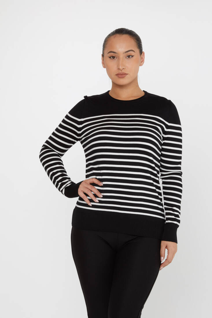 Women's Knitwear Basic Striped Black - 30898 | KAZEE