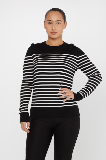 Women's Knitwear Basic Striped Black - 30898 | KAZEE - Thumbnail