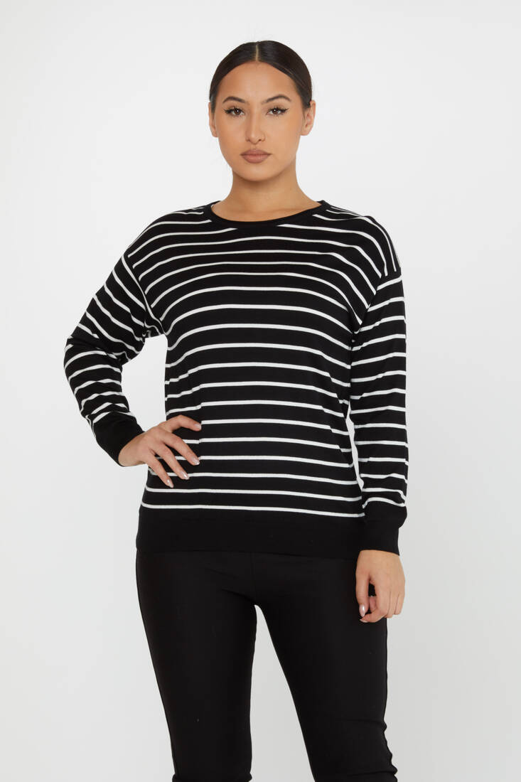 Women's Knitwear Basic Striped Black - 31210 | KAZEE