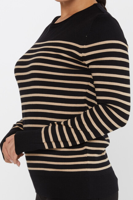 Women's Knitwear Basic Striped Black-Beige - 30898 | KAZEE - Thumbnail