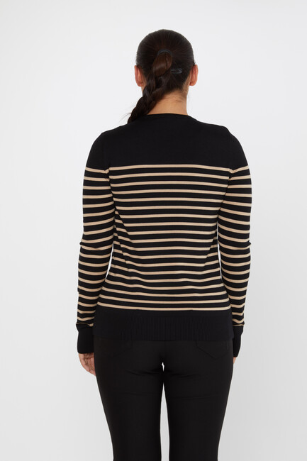 Women's Knitwear Basic Striped Black-Beige - 30898 | KAZEE - Thumbnail