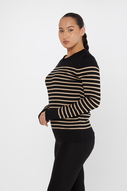 Women's Knitwear Basic Striped Black-Beige - 30898 | KAZEE - Thumbnail