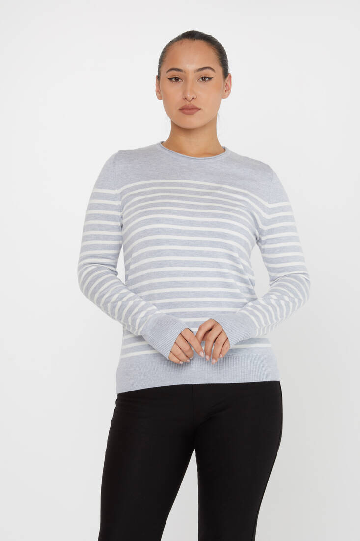 Women's Knitwear Basic Striped Gray - 30898 | KAZEE