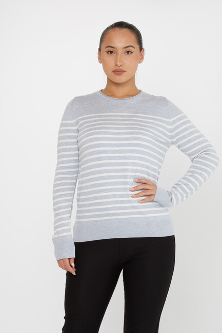 Women's Knitwear Basic Striped Gray - 30898 | KAZEE - Thumbnail