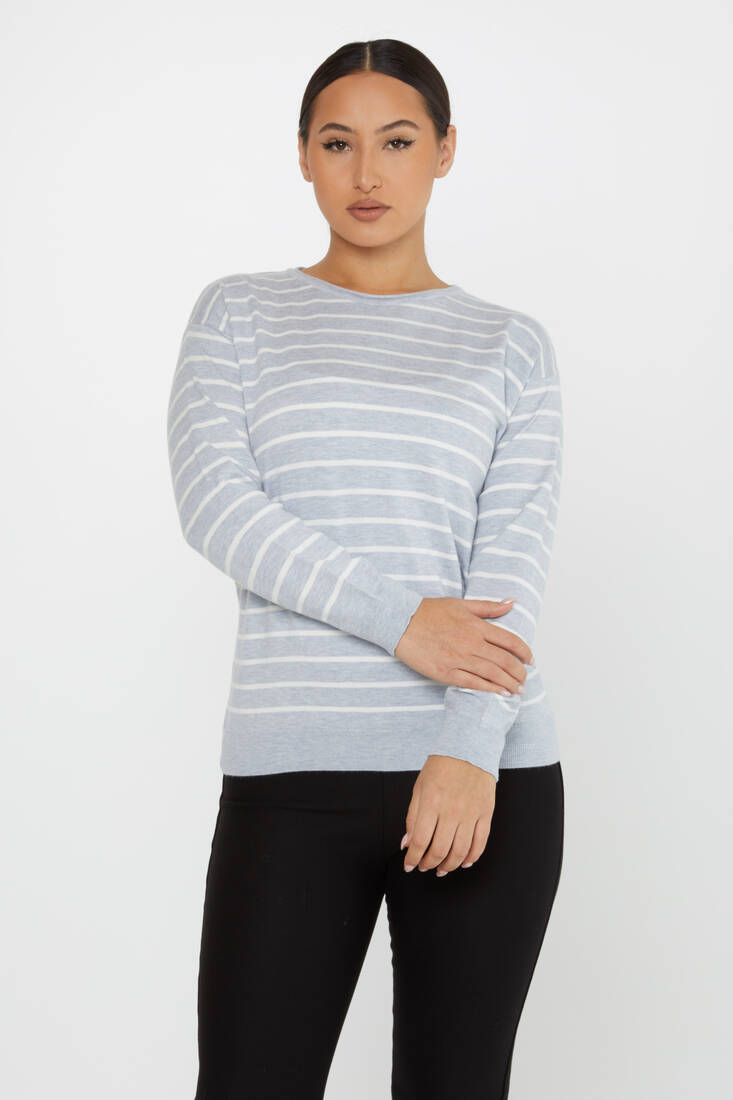 Women's Knitwear Basic Striped Light Blue - 31210 | KAZEE