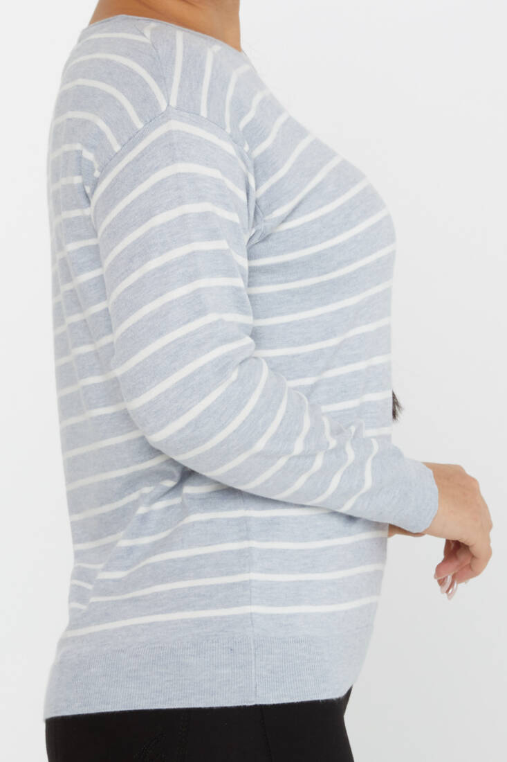 Women's Knitwear Basic Striped Light Blue - 31210 | KAZEE