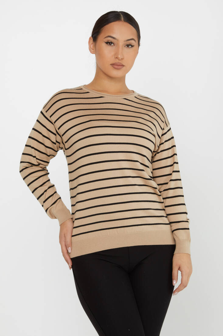 Women's Knitwear Basic Striped Mink - 31210 | KAZEE