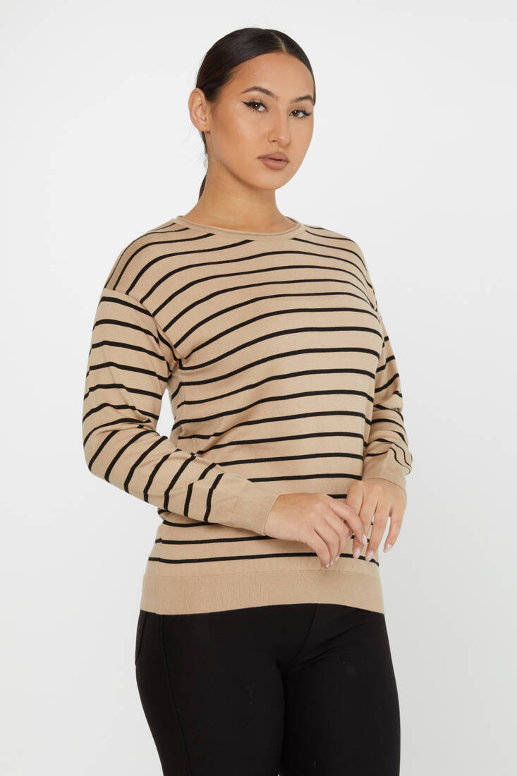 Women's Knitwear Basic Striped Mink - 31210 | KAZEE