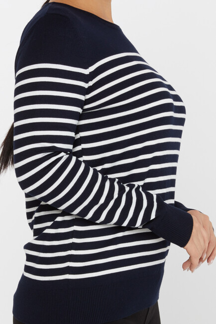 Women's Knitwear Basic Striped Navy Blue - 30898 | KAZEE - Thumbnail