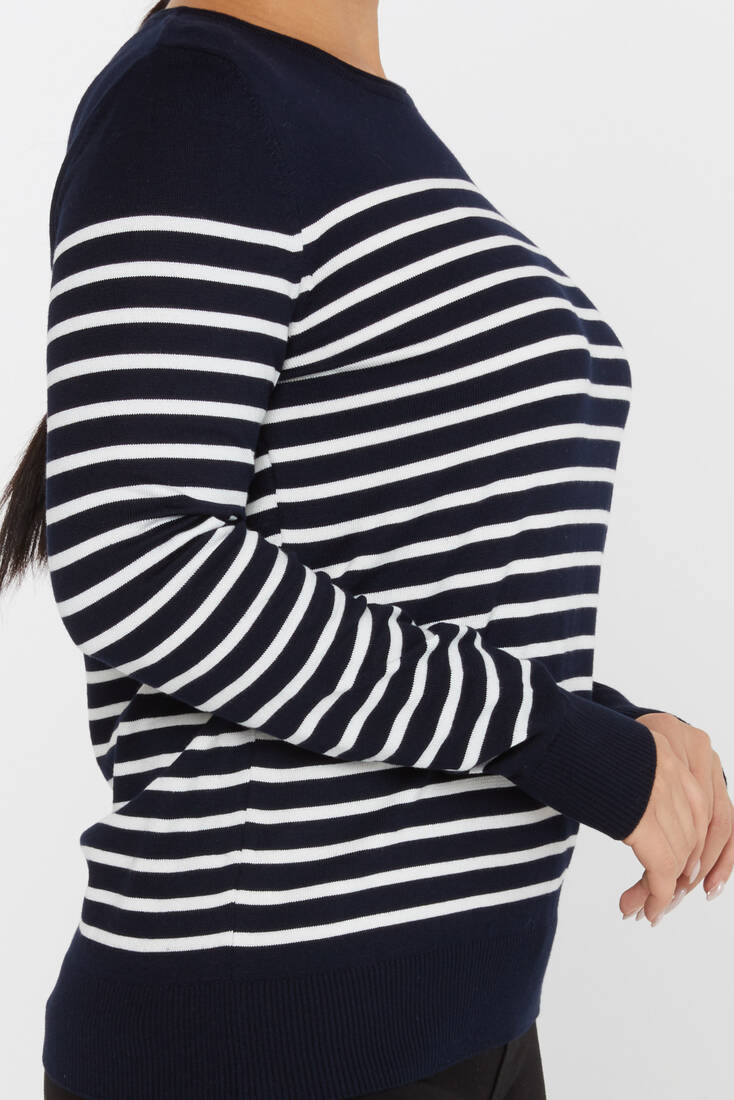 Women's Knitwear Basic Striped Navy Blue - 30898 | KAZEE