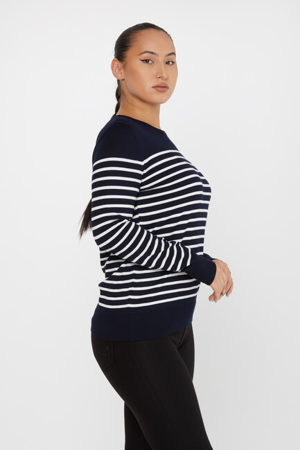 Women's Knitwear Basic Striped Navy Blue - 30898 | KAZEE - Thumbnail