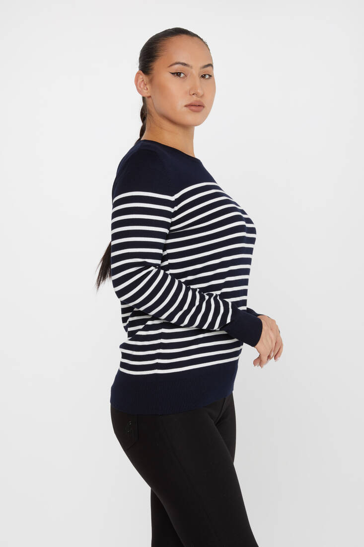 Women's Knitwear Basic Striped Navy Blue - 30898 | KAZEE