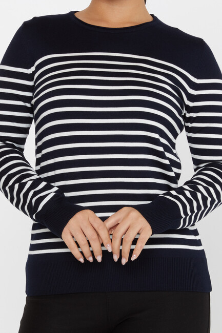 Women's Knitwear Basic Striped Navy Blue - 30898 | KAZEE - Thumbnail