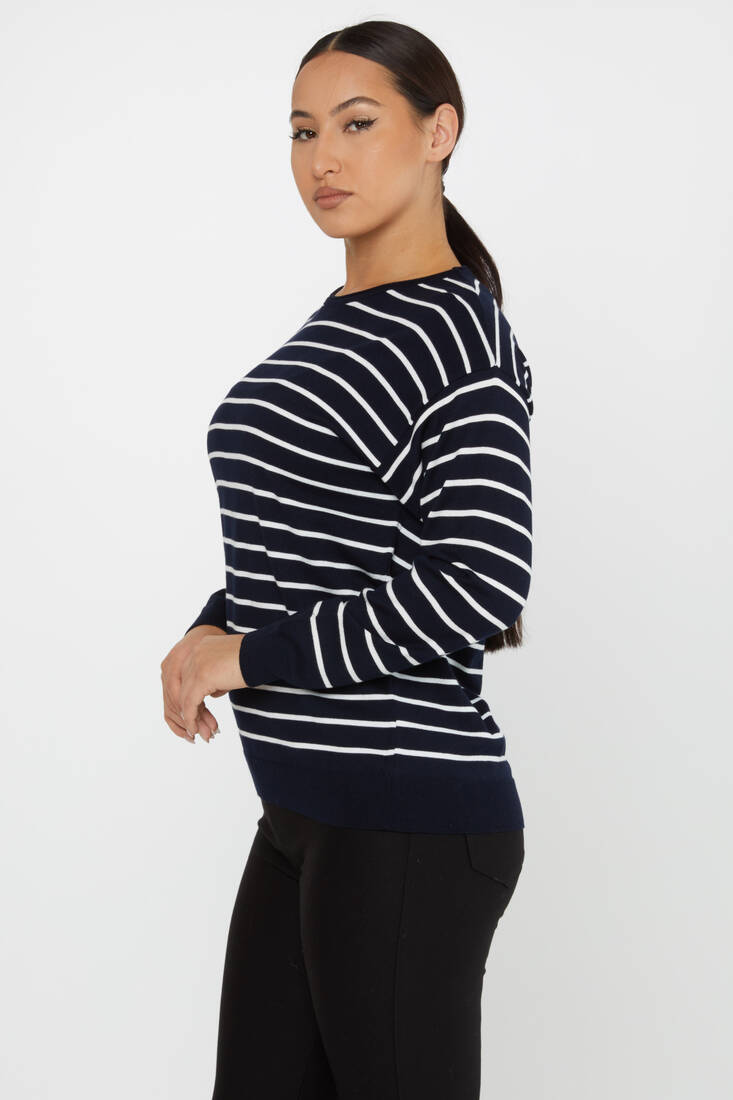 Women's Knitwear Basic Striped Navy Blue - 31210 | KAZEE