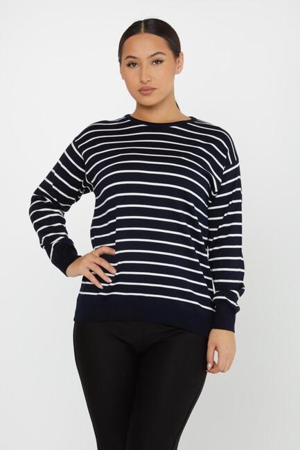 Women's Knitwear Basic Striped Navy Blue - 31210 | KAZEE - Thumbnail