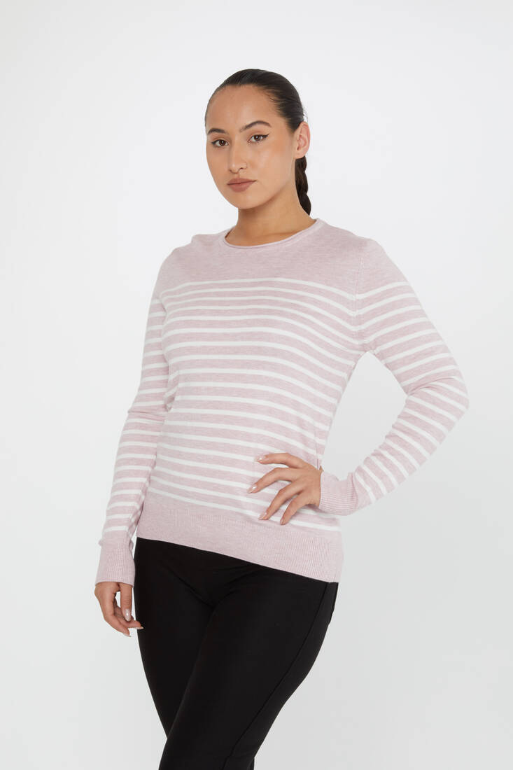 Women's Knitwear Basic Striped Powder - 30898 | KAZEE