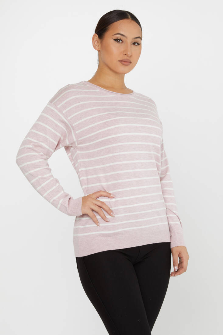 Women's Knitwear Basic Striped Powder - 31210 | KAZEE