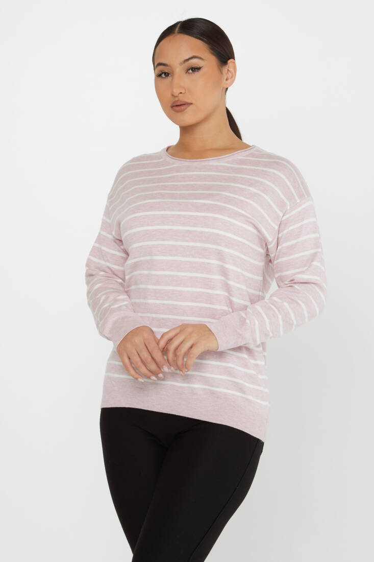 Women's Knitwear Basic Striped Powder - 31210 | KAZEE