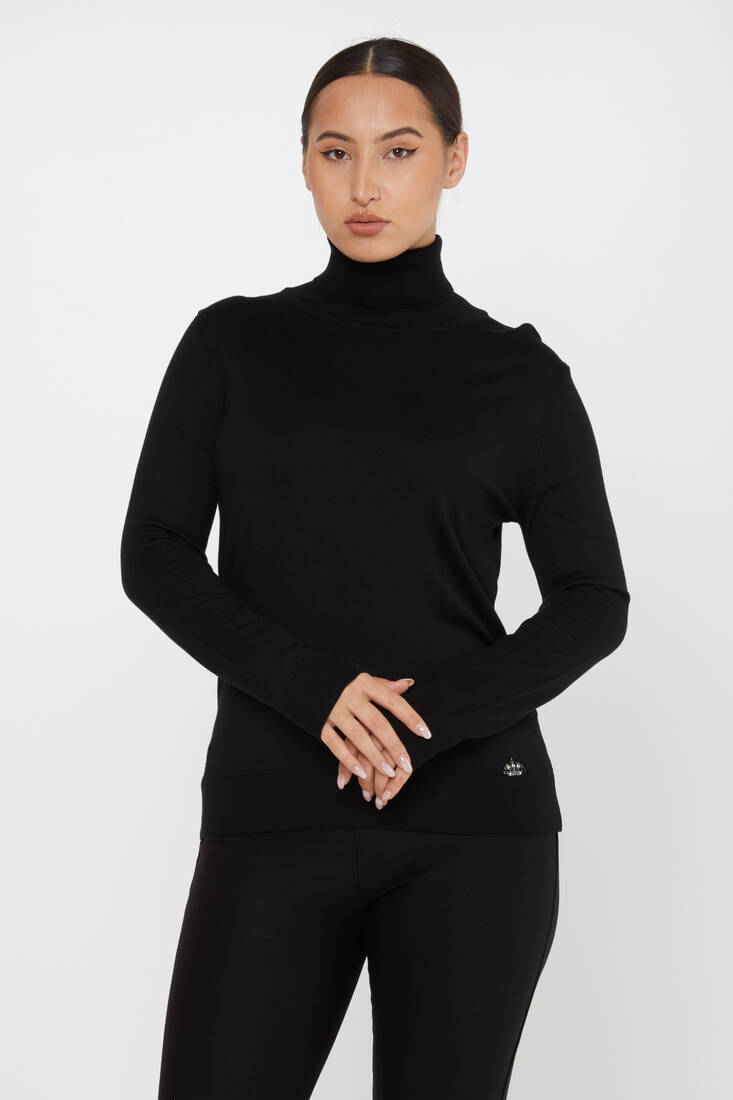 Women's Knitwear Basic Turtleneck Black - 11122 | KAZEE