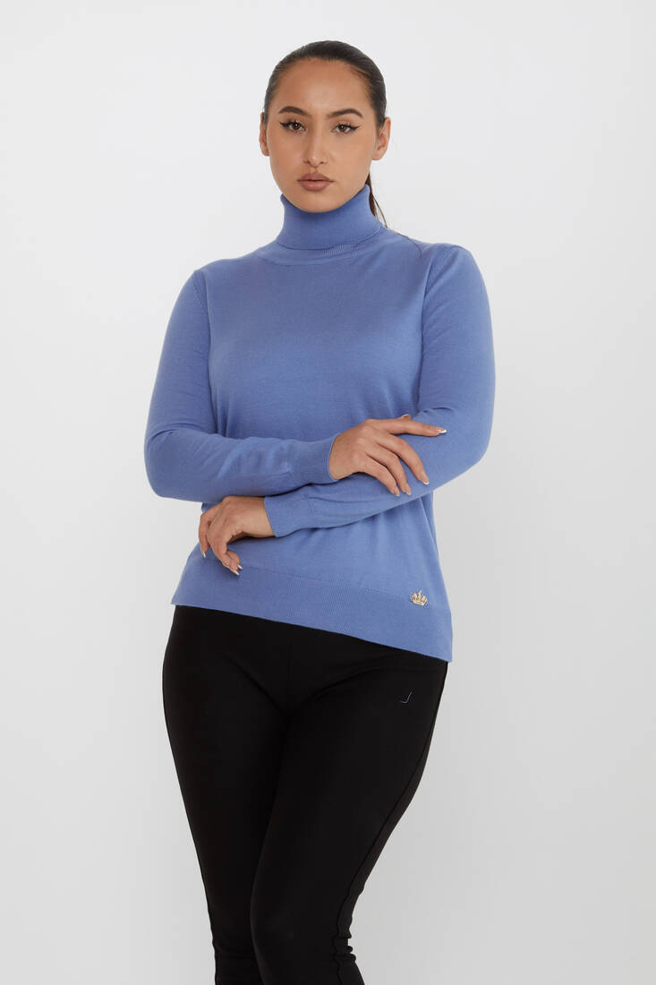 Women's Knitwear Basic Turtleneck Dark Blue - 11122 | KAZEE